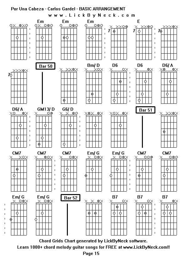 Chord Grids Chart of chord melody fingerstyle guitar song-Por Una Cabeza - Carlos Gardel - BASIC ARRANGEMENT,generated by LickByNeck software.